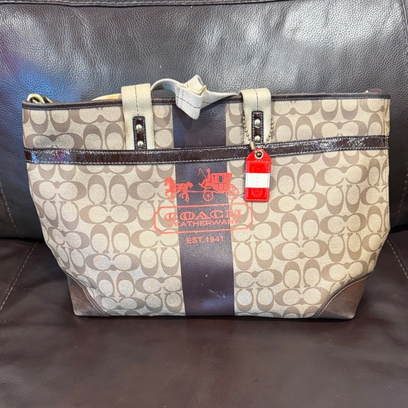 Coach Brown and Tan Signature Tote